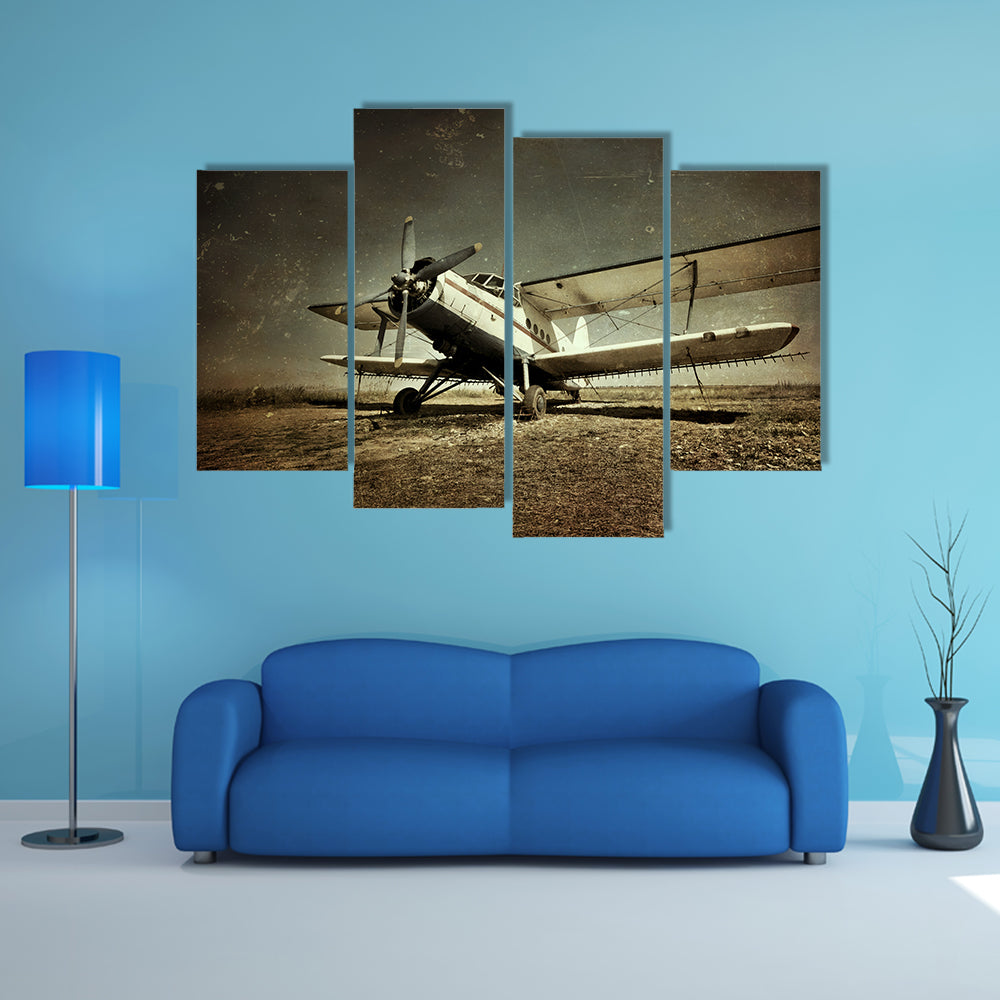 Grunge Vintage Military Biplane Canvas Wall Art
