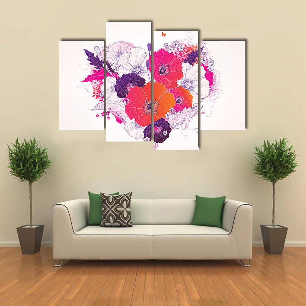 Colorful Floral Heart with Poppies Canvas Wall Art
