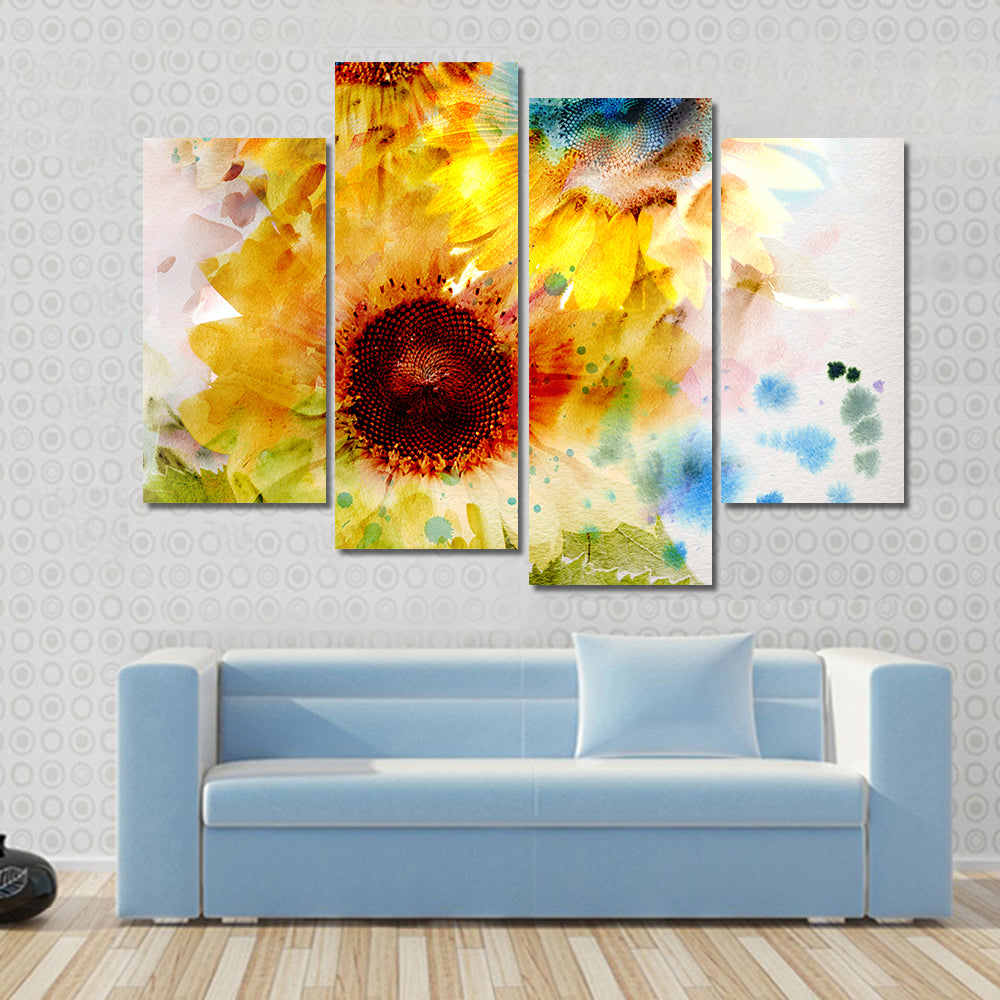 Watercolor Sunflowers Close-up Canvas Wall Art