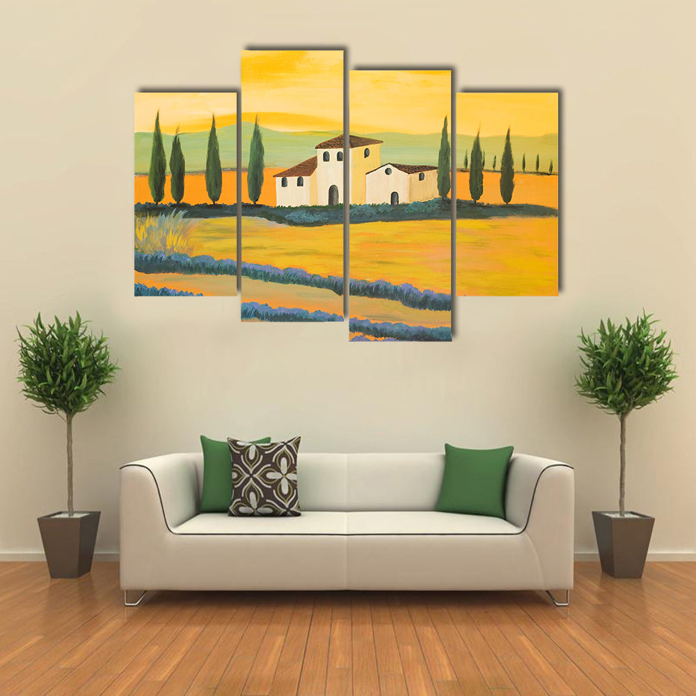 Tuscan Lavender Fields with Cypress Trees Canvas Wall Art