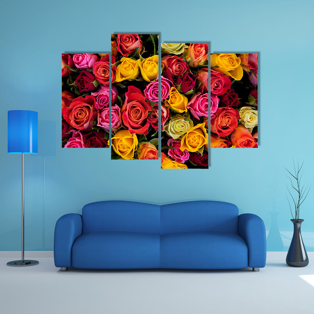 Colorful Roses Bouquet Canvas Wall Art