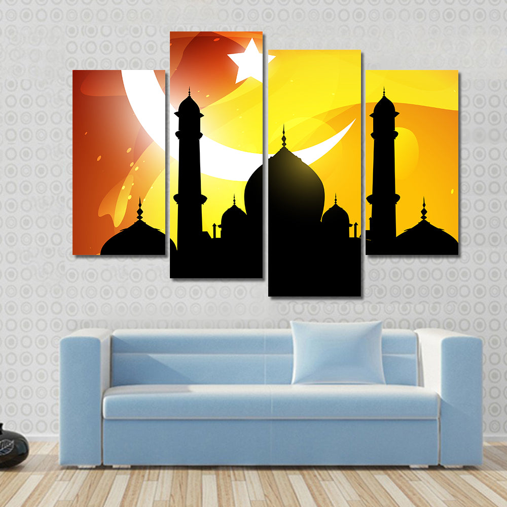 Glowing Ramadan Mosque Silhouette Canvas Wall Art