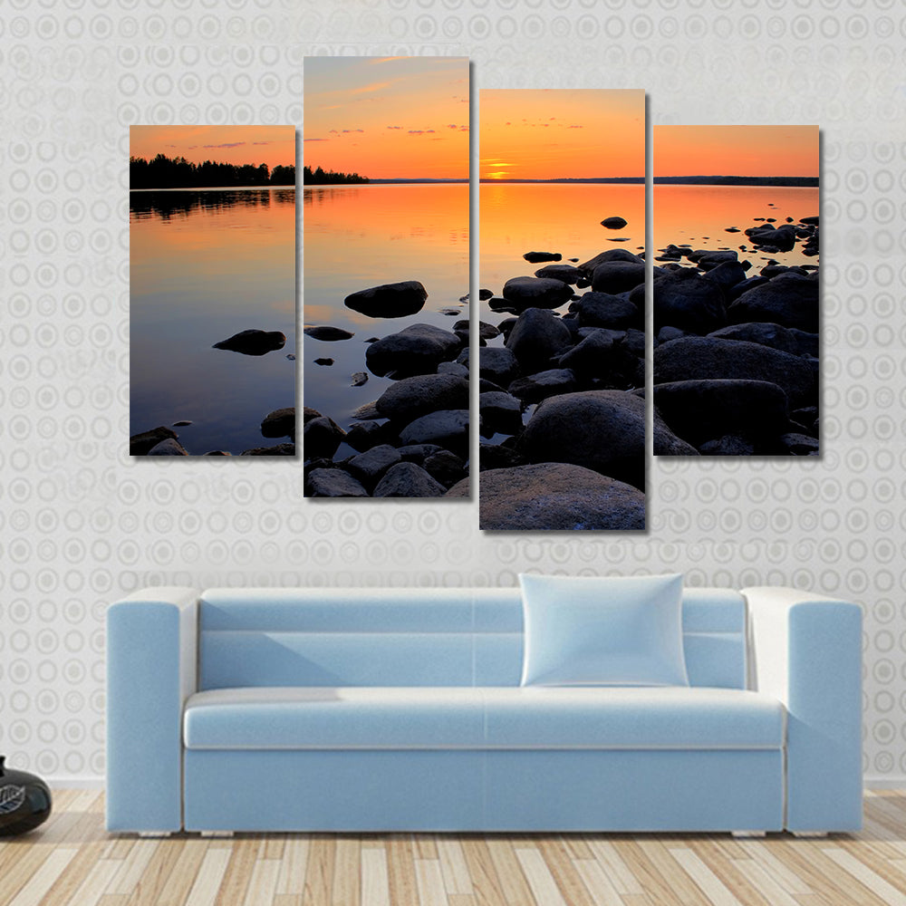 Beach At Sunset In Sweden Canvas Wall Art