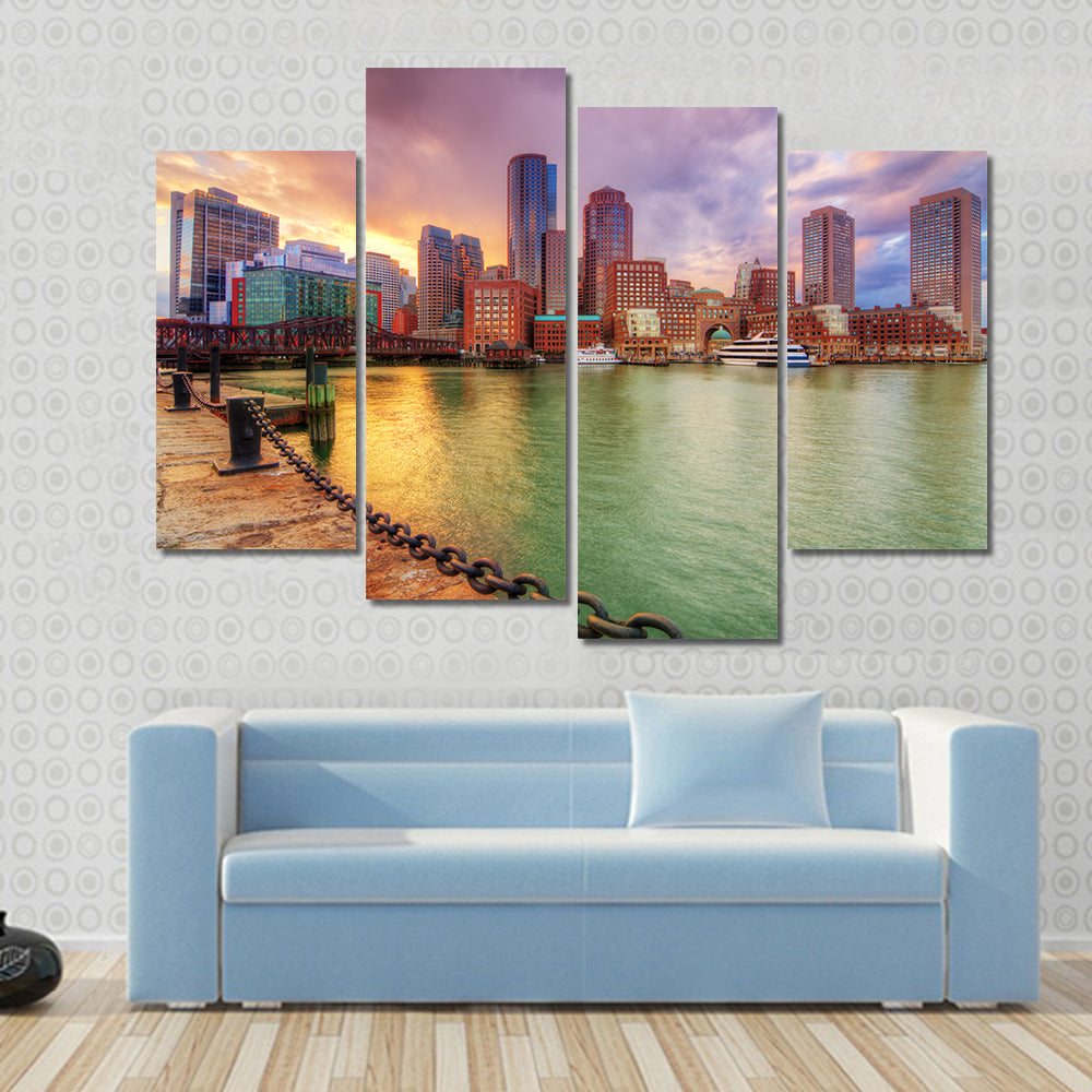 Boston Harbor Skyline at Sunset Canvas Wall Art
