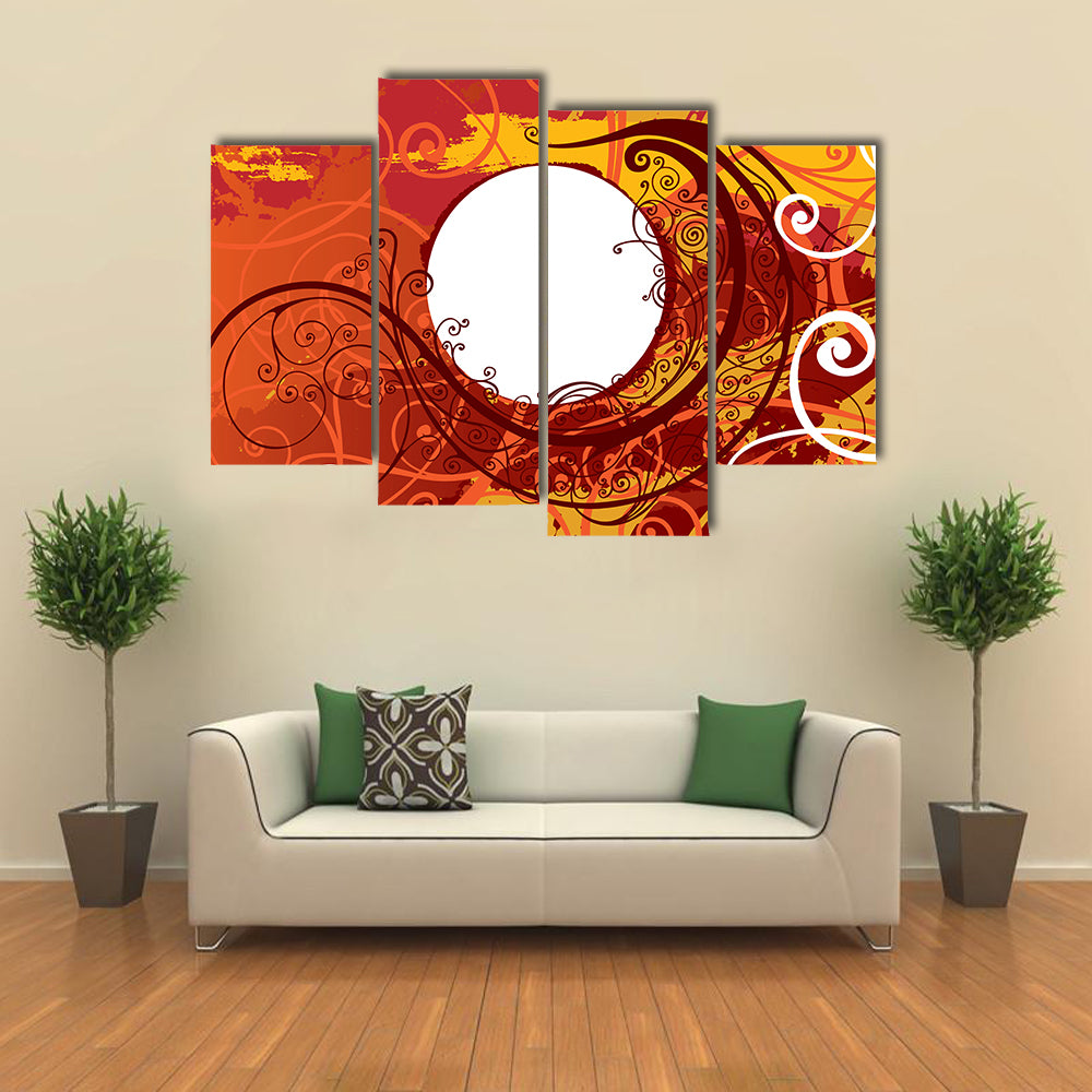 Maroon Floral Scrollwork Ornament Canvas Wall Art