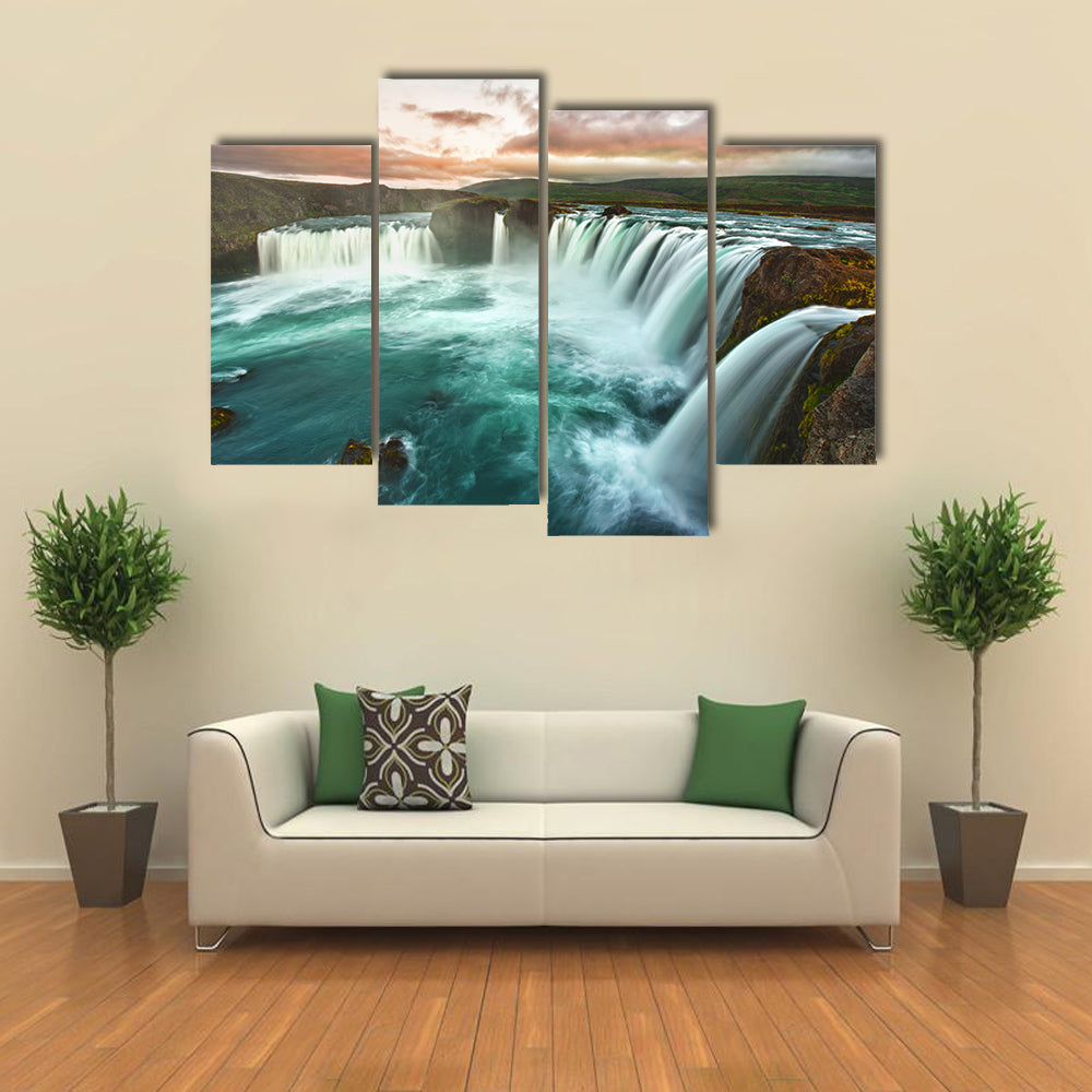 Godafoss Waterfall at Sunset Canvas Wall Art