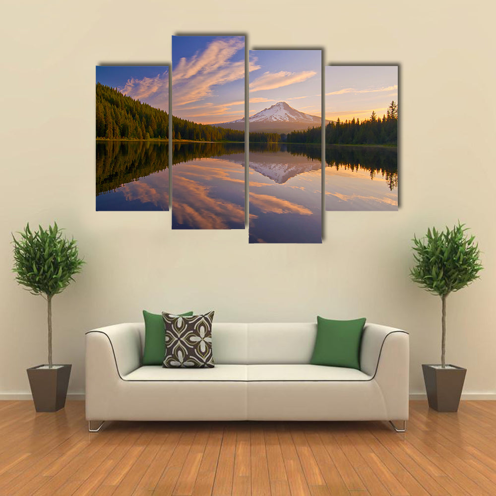Sunrise In Trillium Lake In Oregon Canvas Wall Art