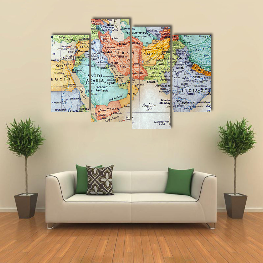 Map Of Middle East Canvas Wall Art