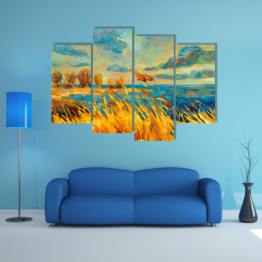 Sunset Over Lake Canvas Wall Art
