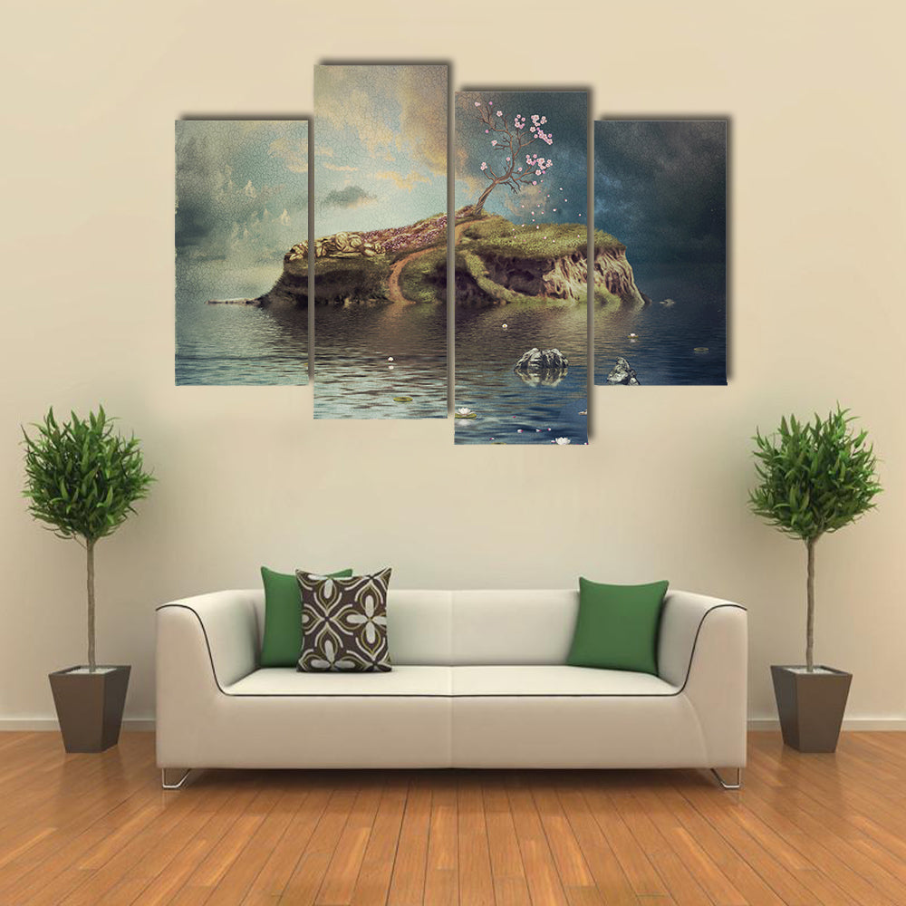 Calm River Island at Dusk Canvas Wall Art