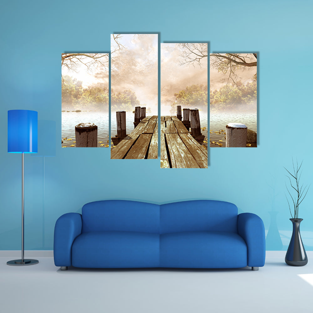 Wooden Dock On Lake Canvas Wall Art