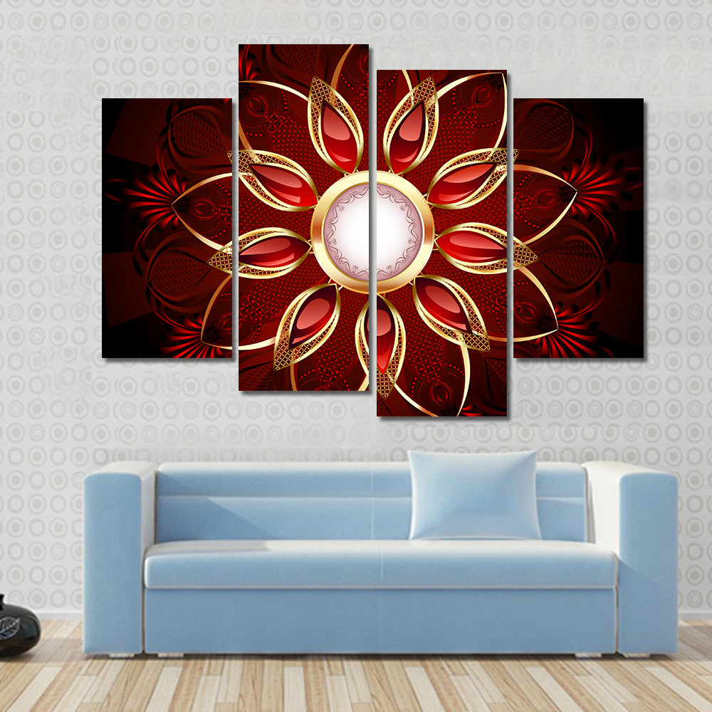 Modern Red and Gold Floral Mandala Canvas Wall Art
