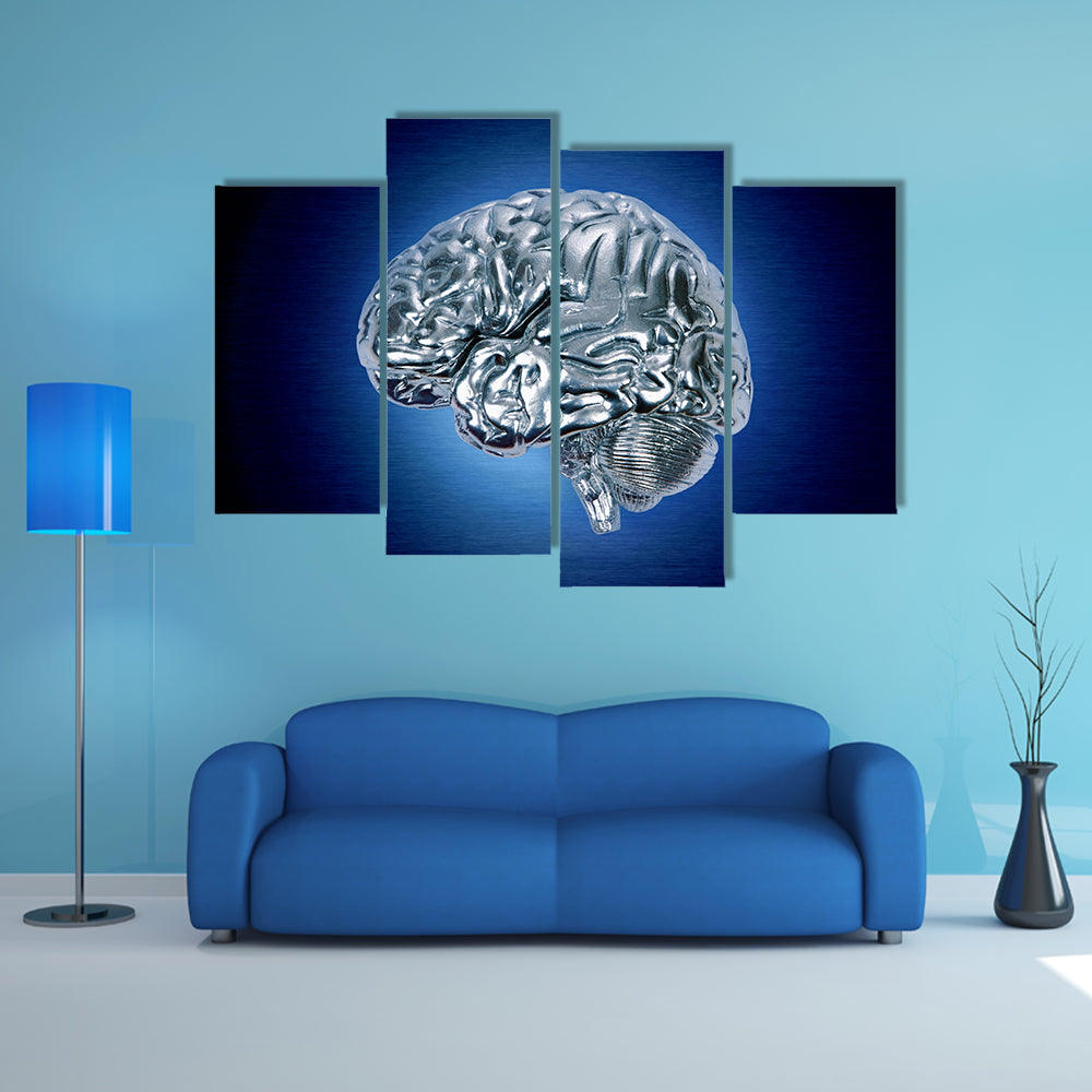 Chrome Brain Profile Canvas Wall Art