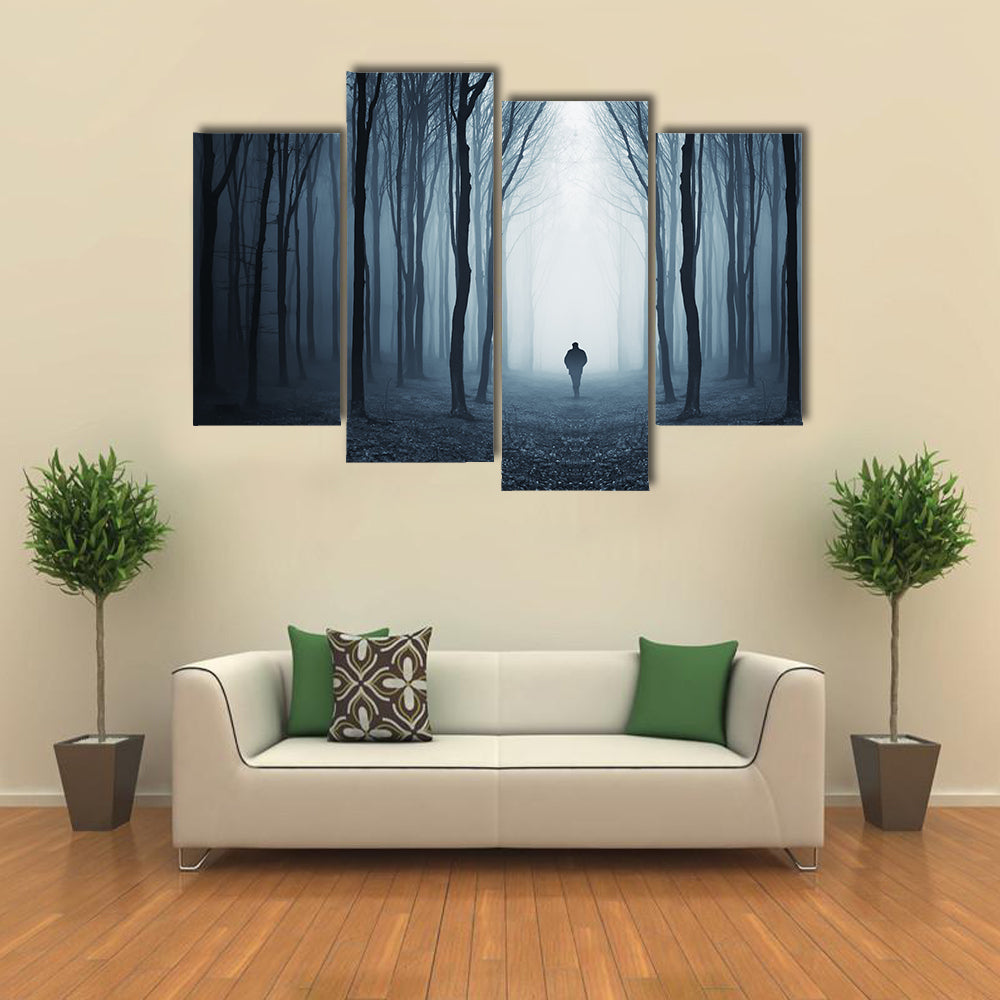 Man Walking Through A Fairytale Forest Canvas Wall Art