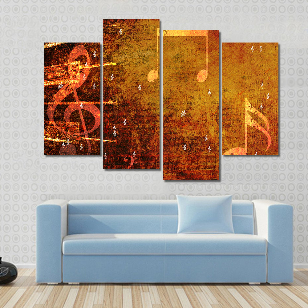 Grunge Music Notes with Golden-orange Glow Canvas Wall Art