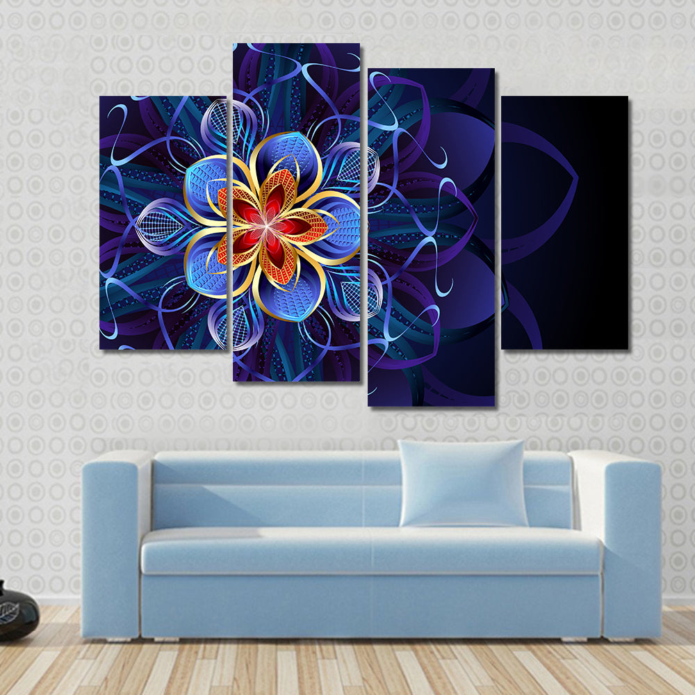 Navy Blue Geometric Flower Mandala Canvas Wall Art