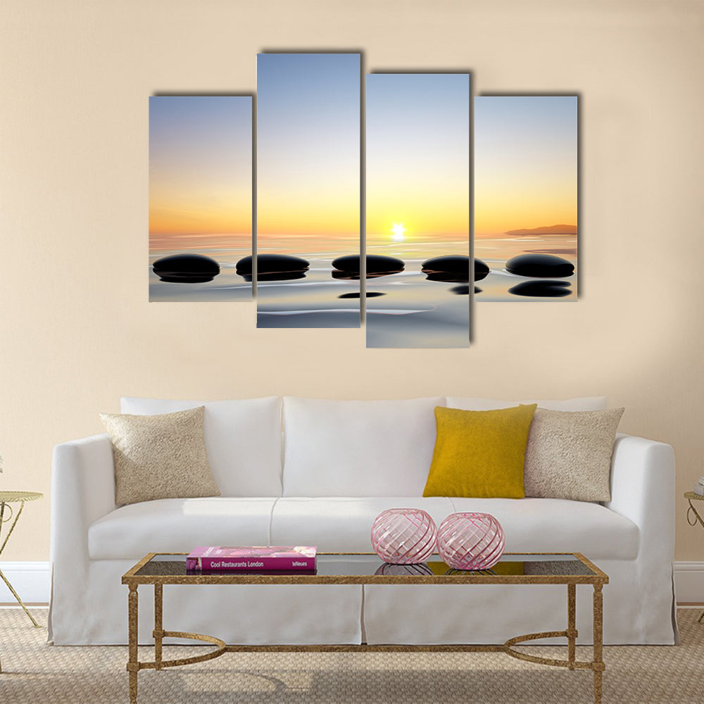 Zen Stones on Calm Lake Canvas Wall Art