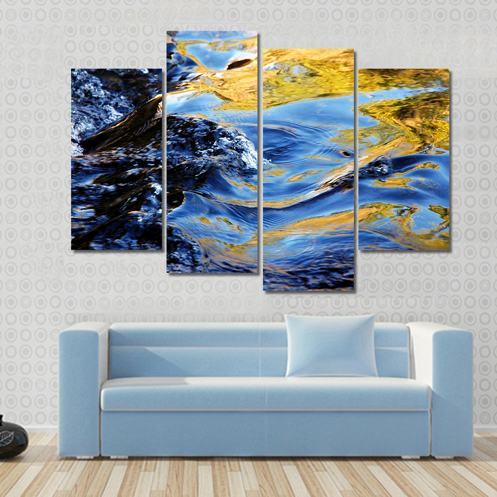 Autumn Trees In Mountain Stream Water Canvas Wall Art