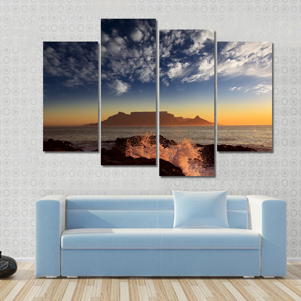 Table Mountain Sunset Over Ocean Canvas Wall Art
