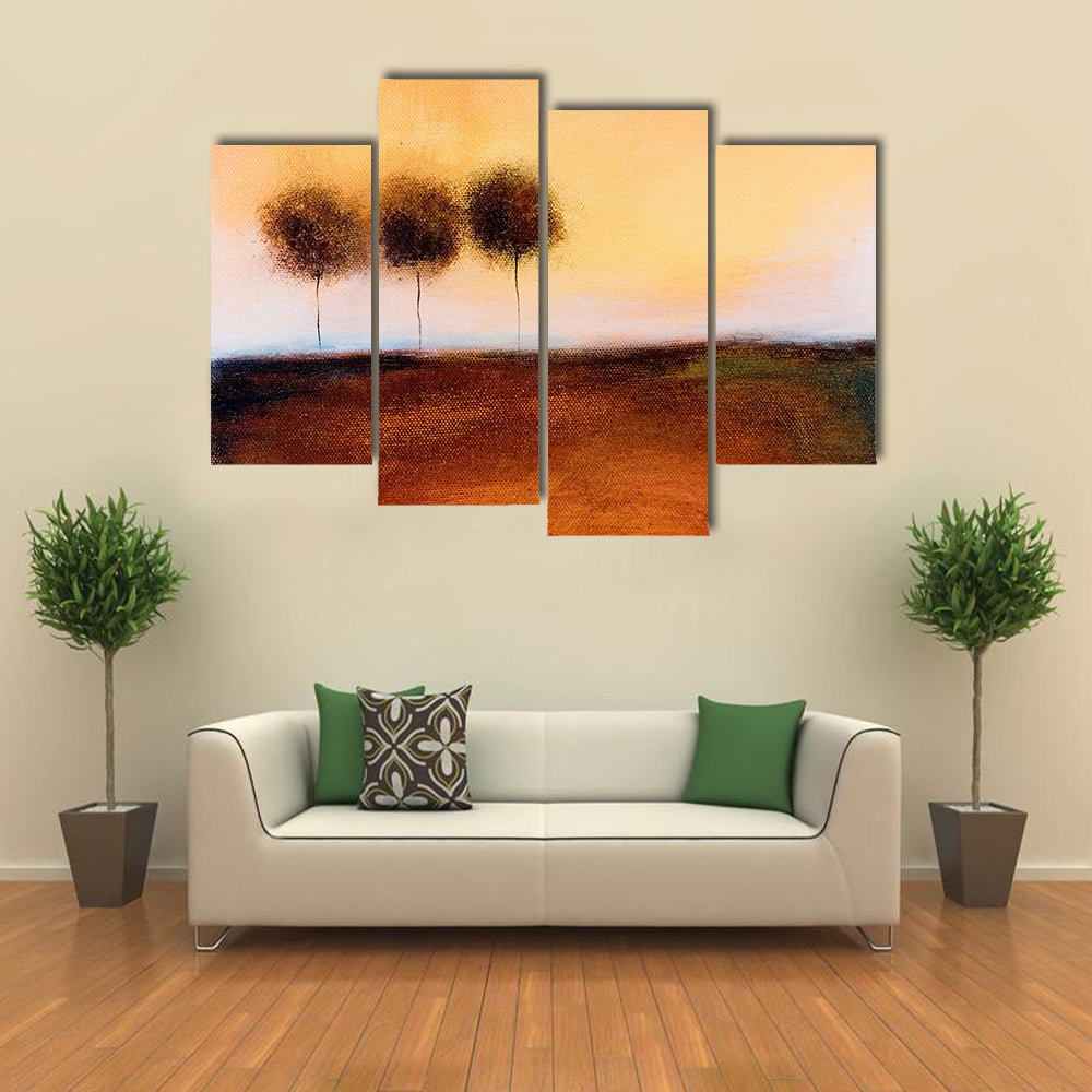 Abstract Three Trees in Autumn Field Canvas Wall Art