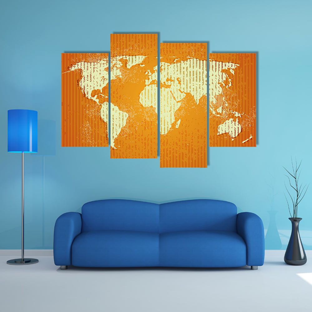 Vintage Old World Map with Stripes Canvas Wall Art