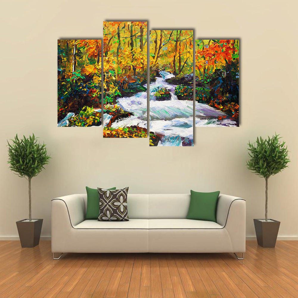 Autumn Maple Waterfall Canvas Wall Art
