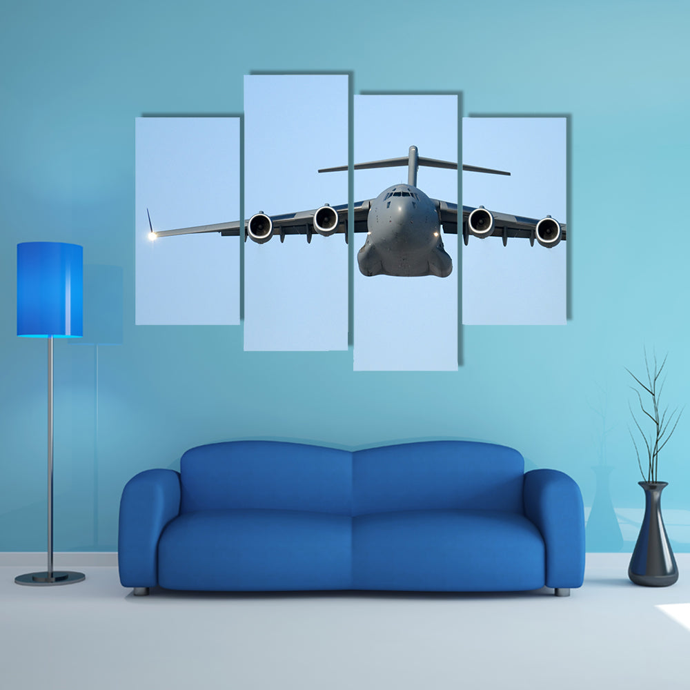 Flying Military Transport Plane Canvas Wall Art