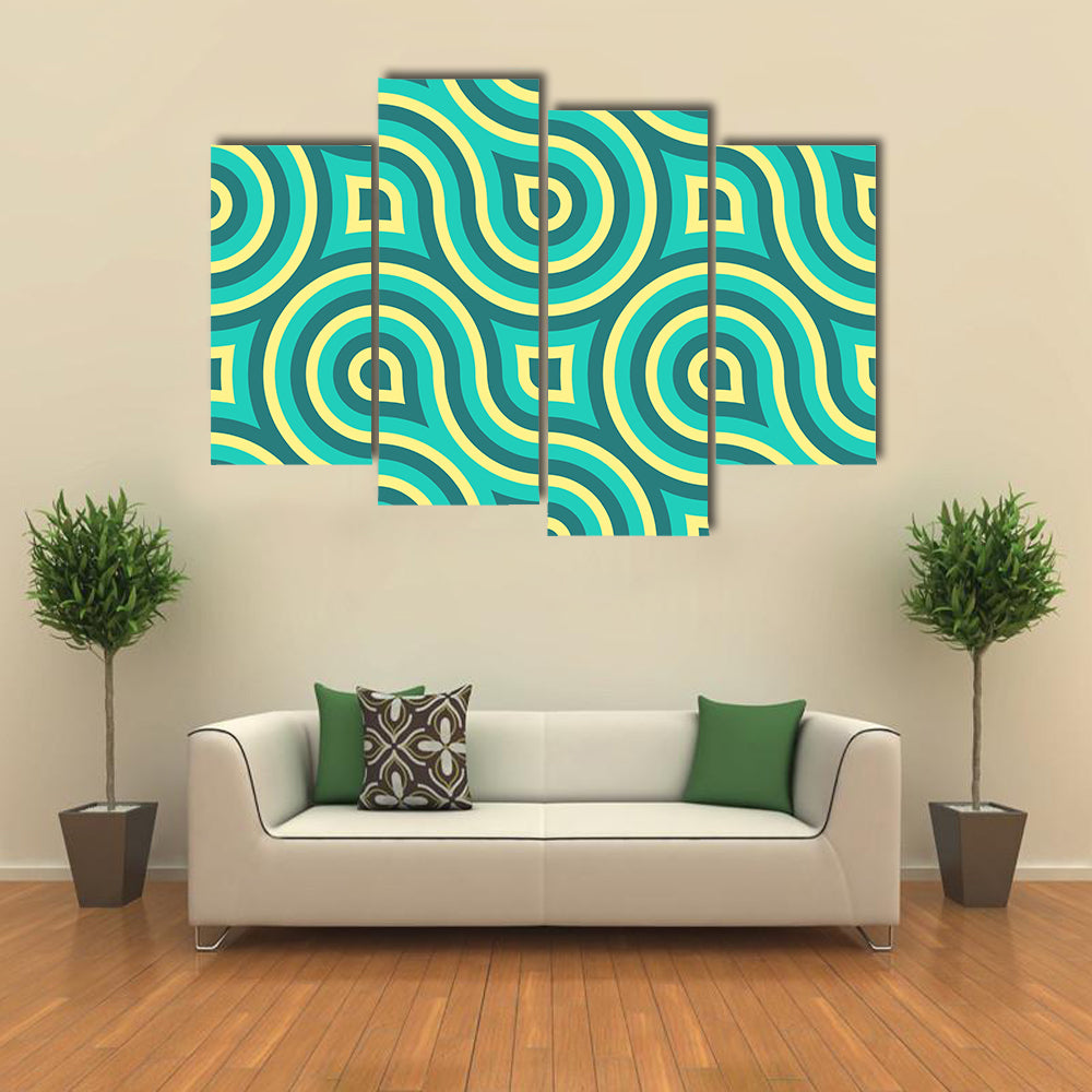 Retro Teal Geometric Pattern Canvas Wall Art