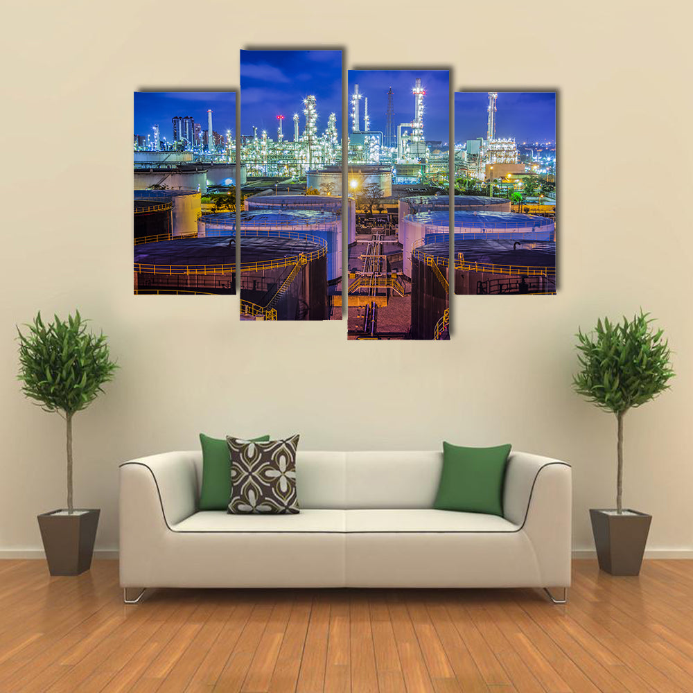 Oil Refinery at Night Canvas Wall Art