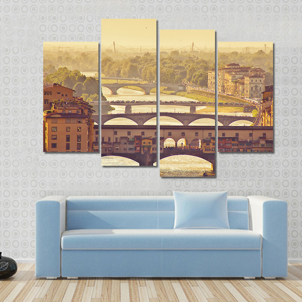Ponte Vecchio at Golden Hour, Florence Cityscape Canvas Wall Art