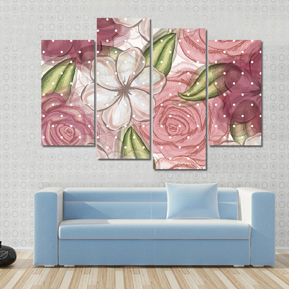 Pink Roses and White Blossoms Pattern Canvas Wall Art