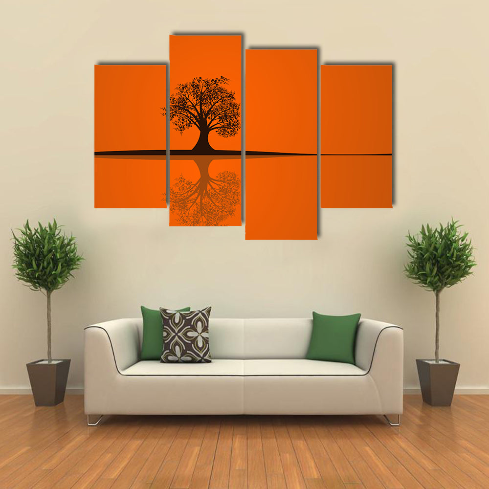Solitary Tree at Sunset Reflection Canvas Wall Art