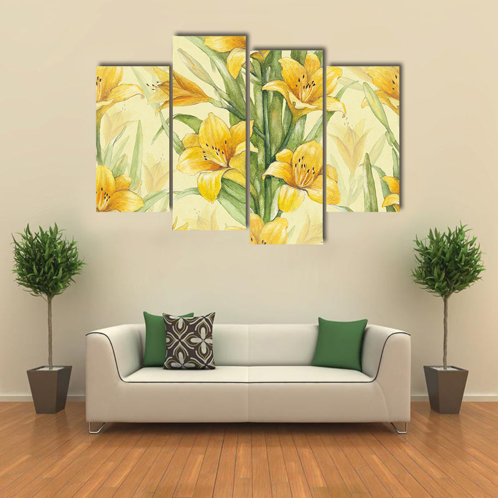 Yellow Lily Floral Pattern Canvas Wall Art