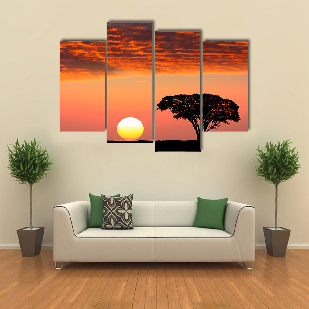 Sunset In The Serengeti Park In Tanzania Canvas Wall Art