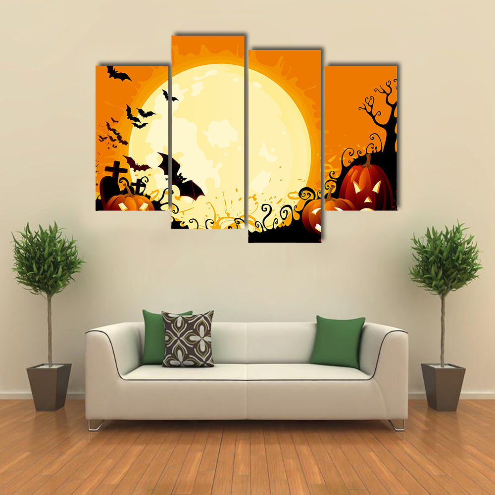 Jack-o'-lanterns Under Full Moon Canvas Wall Art
