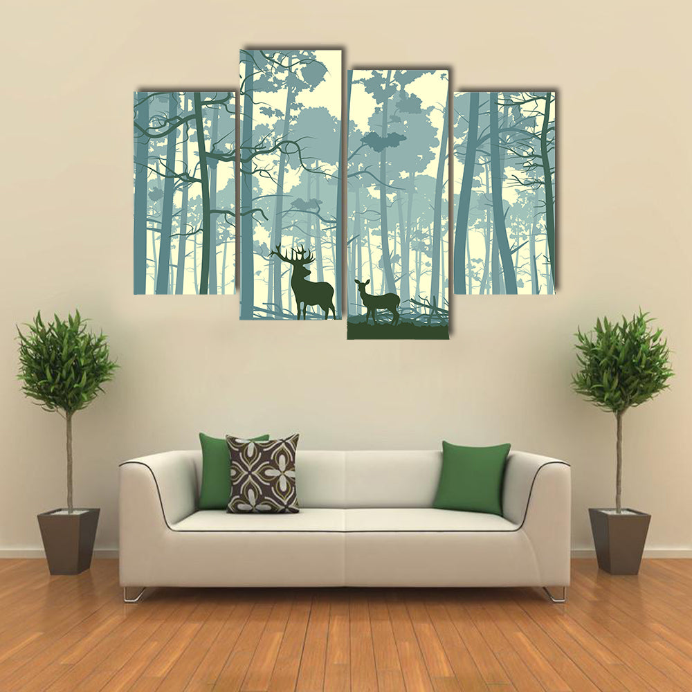 Wild Deer In Forest Canvas Wall Art
