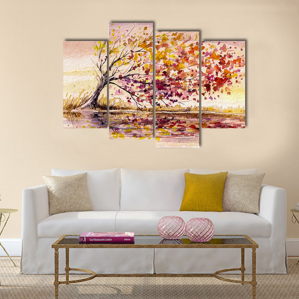Wind-swept Autumn Tree by the Lake Canvas Wall Art