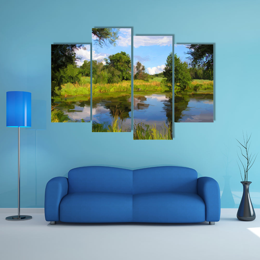 Hand Drawn Summer Lake Canvas Wall Art