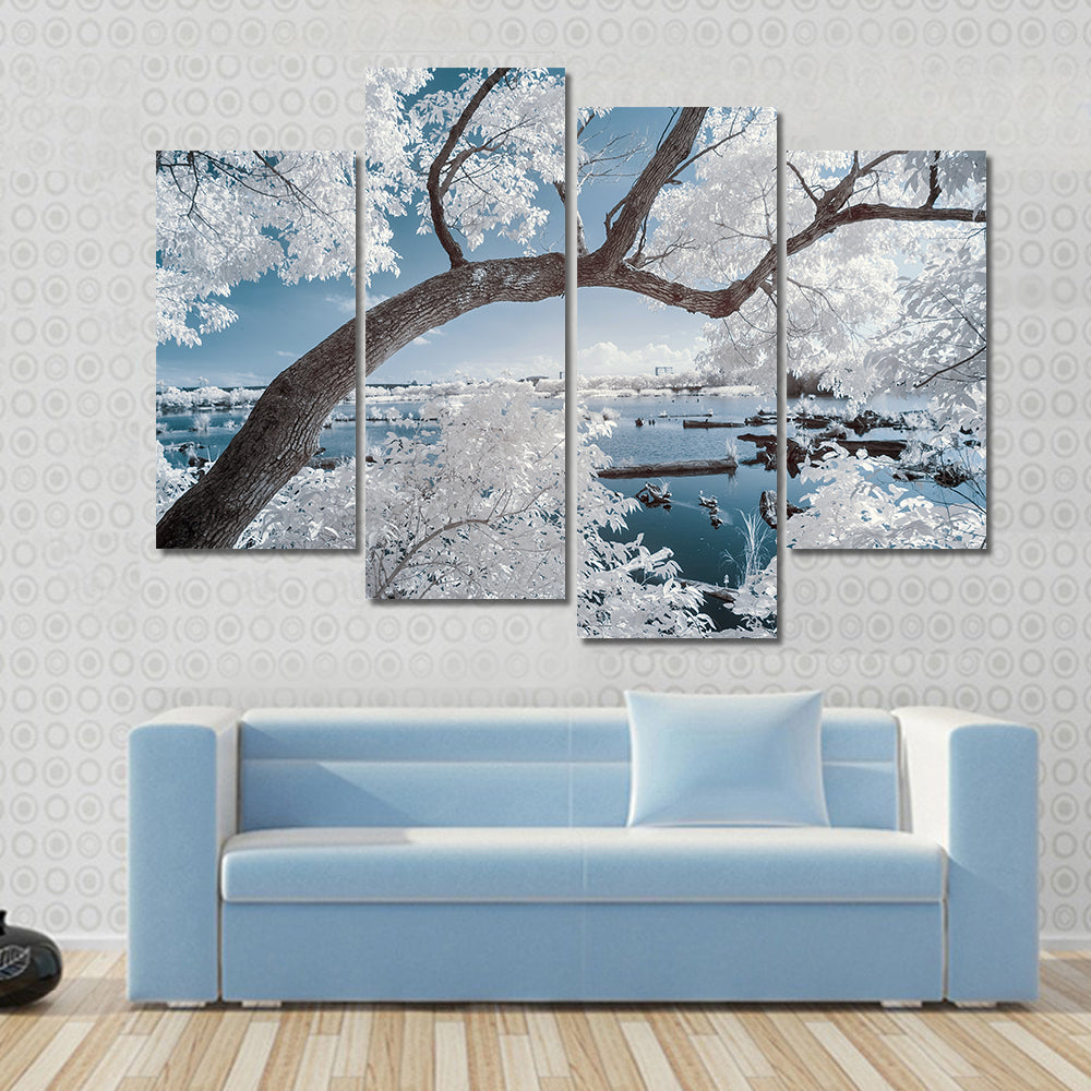 Landscape Of Forest And Pond Canvas Wall Art