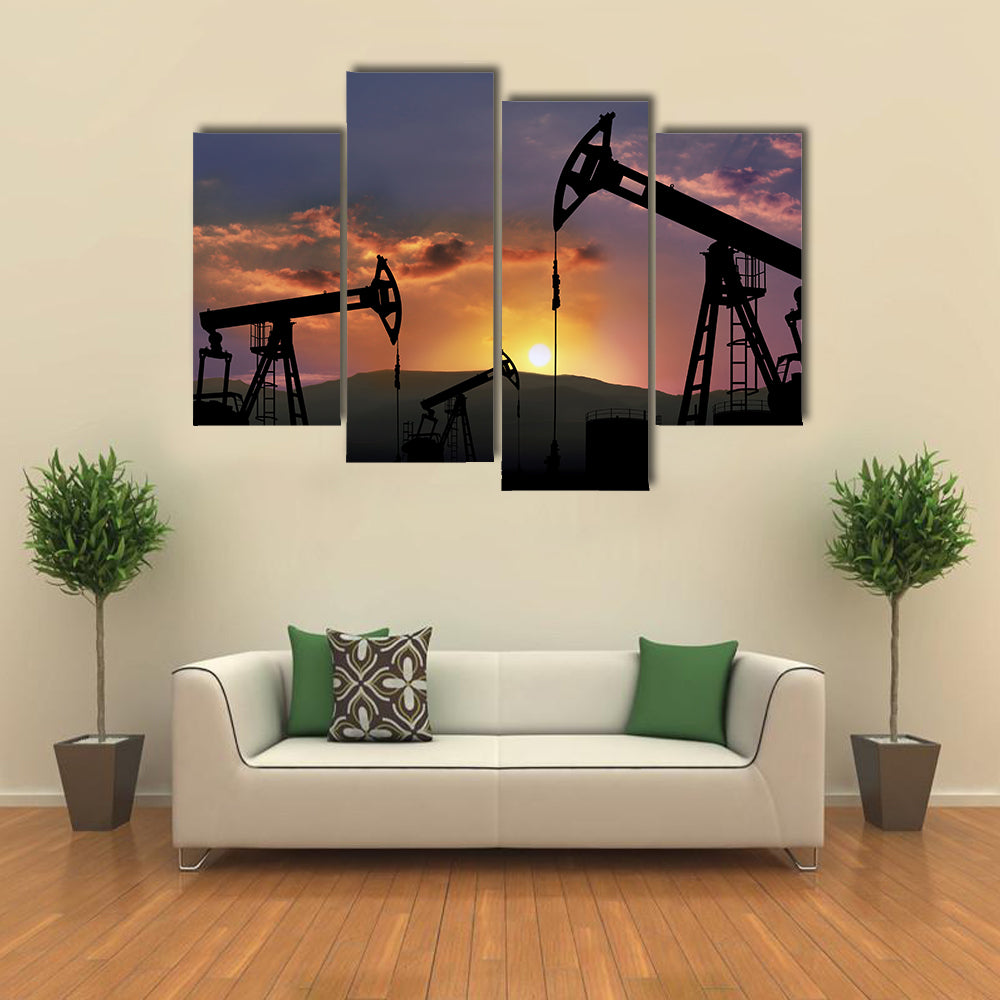 Oil Pumpjacks at Sunset Canvas Wall Art