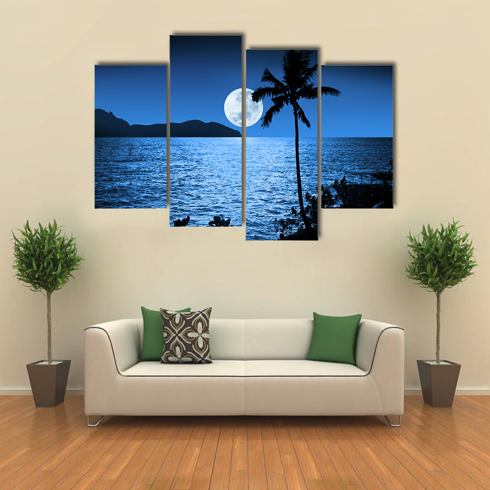 Full Moon Over Ocean Canvas Wall Art
