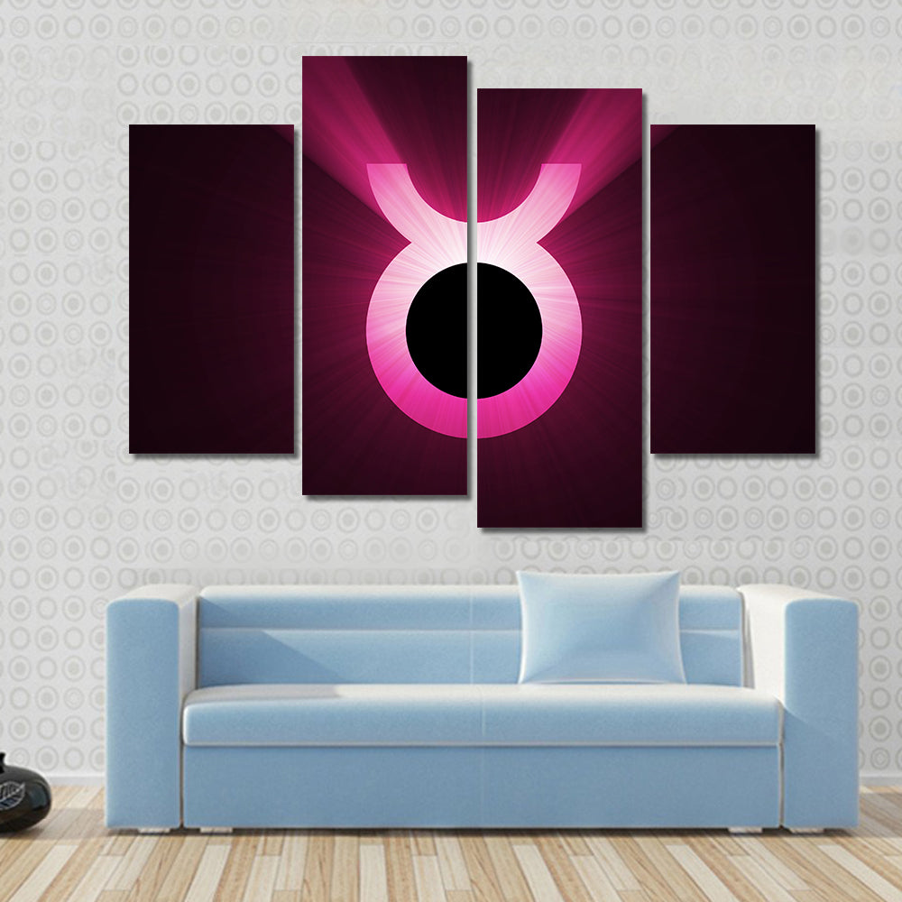 Glowing Pink Taurus Zodiac Symbol Canvas Wall Art