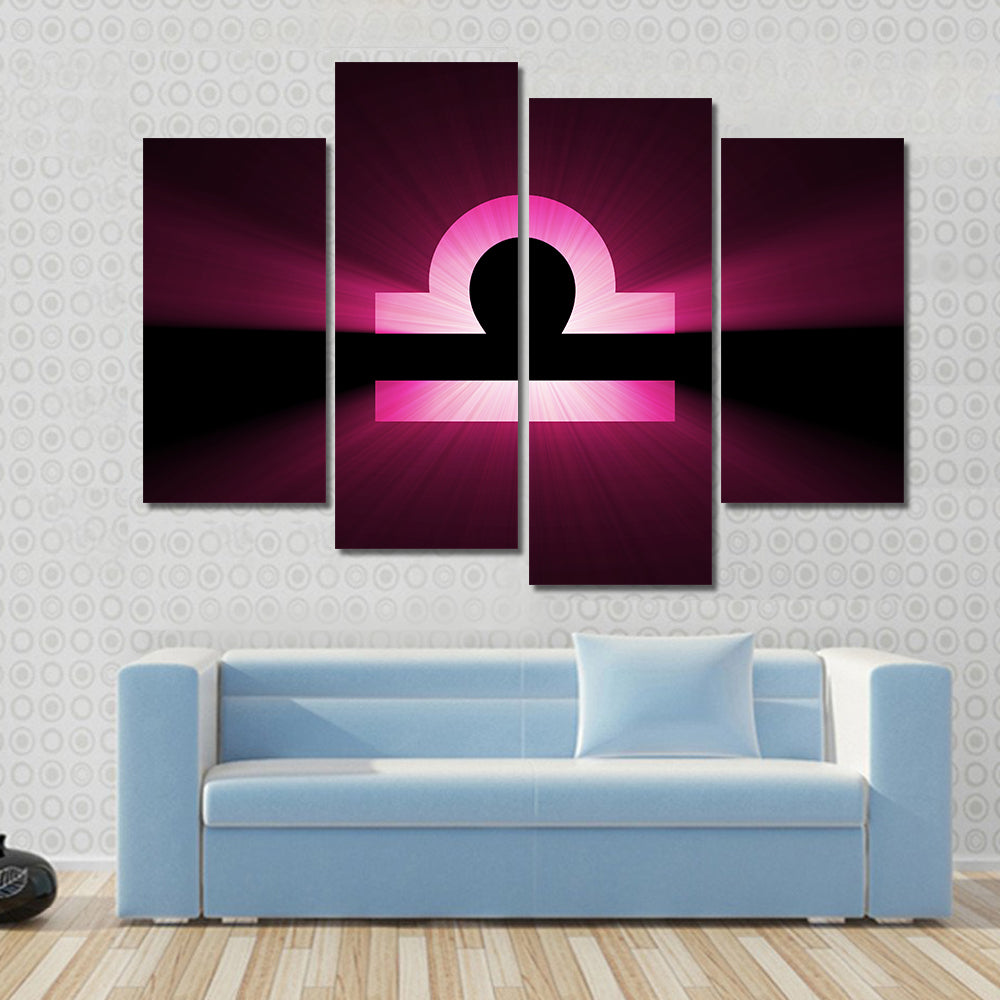 Glowing Magenta Libra Zodiac Symbol Canvas Wall Art