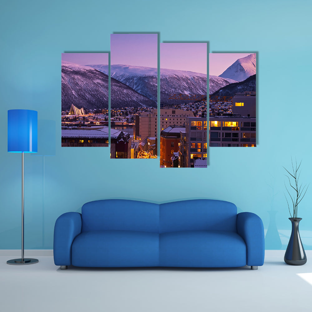 Tromso Cityscape At Dusk In Norway Canvas Wall Art