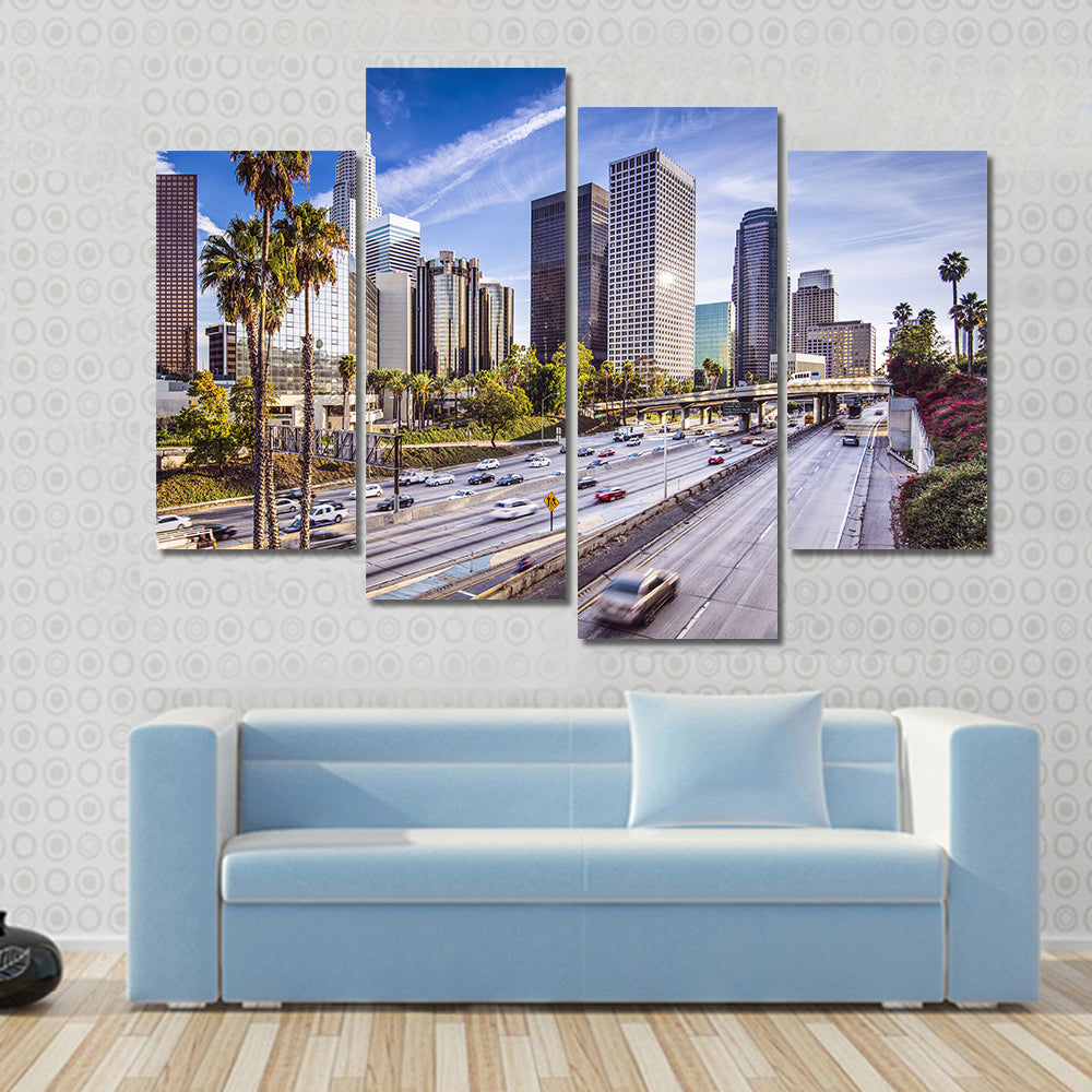 Downtown Los Angeles Highway and Skyline Canvas Wall Art