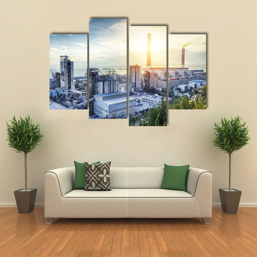 Glowing Petrochemical Plant at Sunset Canvas Wall Art