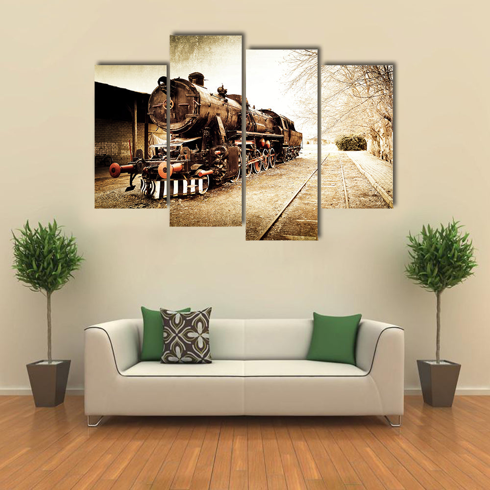 Antique Steam Locomotive in Sepia Canvas Wall Art