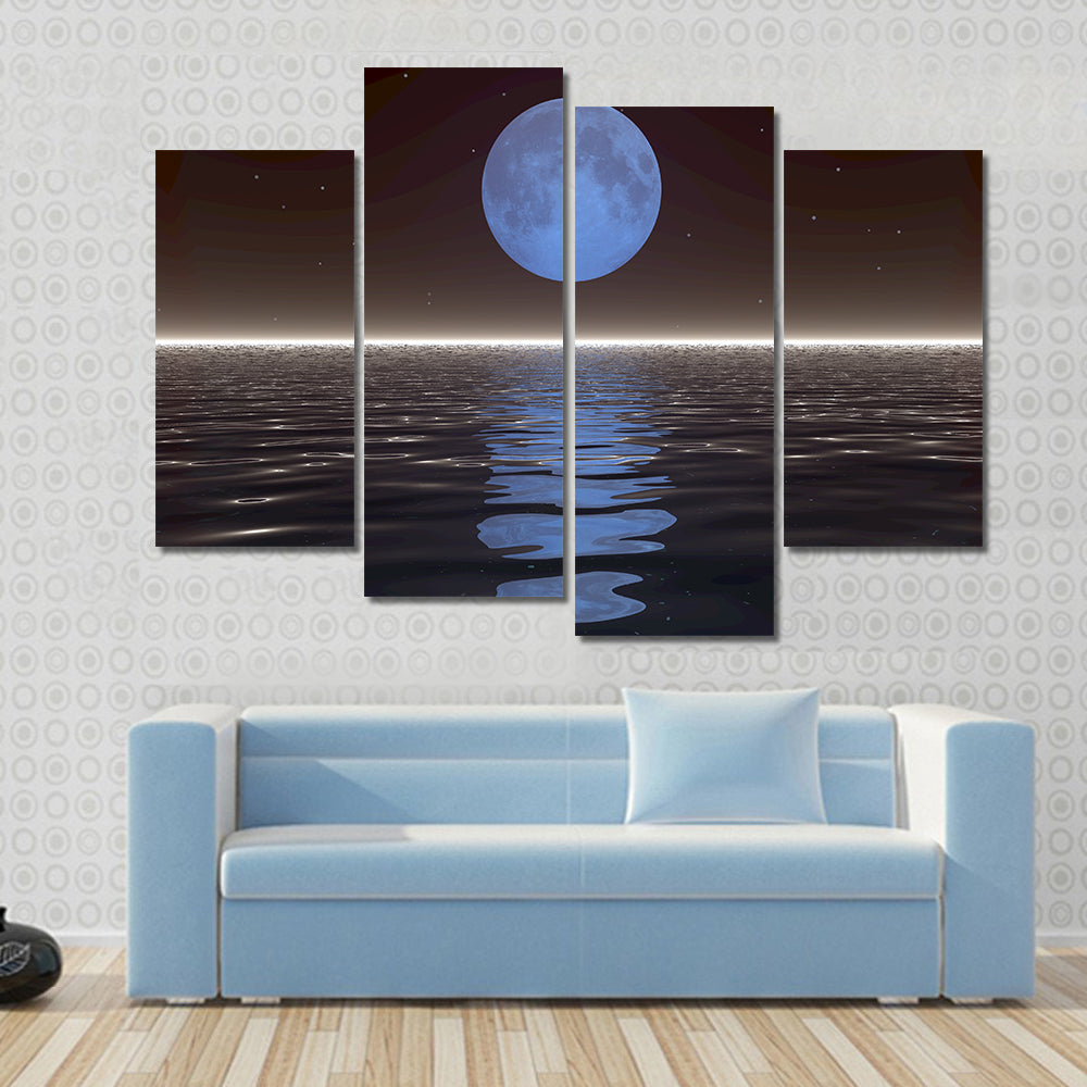 Surreal Moonset Over Water Canvas Wall Art