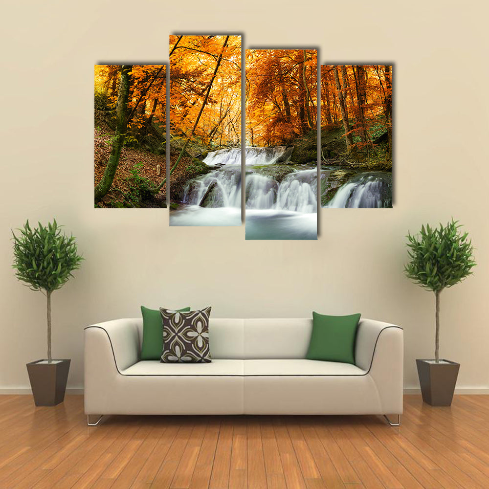 Waterfall In Autumn Forest Thailand Canvas Wall Art