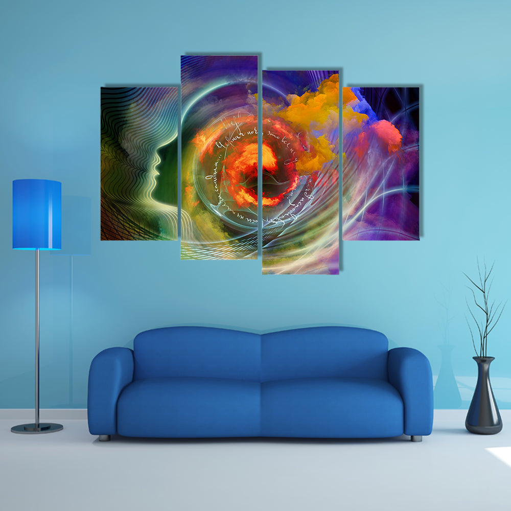 Human Profile &amp; Fractal Forms Canvas Wall Art